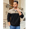 image:imageCOOFANDY Mens Quarter Zip Pullover Sweatshirt Casual Mock Neck Sweater 2026Color Block  Black  Khaki