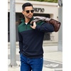 image:imageCOOFANDY Mens Quarter Zip Pullover Sweatshirt Casual Mock Neck Sweater 2026Color Block  Green  Navy Blue