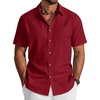 image:imageCOOFANDY Mens Button Down Shirt Short Sleeve Cotton Casual Summer Shirts Beach Vacation Linen Shirts for MenRed