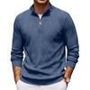 image:imageCOOFANDY Mens Quarter Zip Pullover Sweater Stretch Knit Checked SweaterRegal Blue