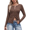 image:imageCOOFANDY Womens Lightweight Cardigans Ribbed Long Sleeve Button Up SweaterBrown