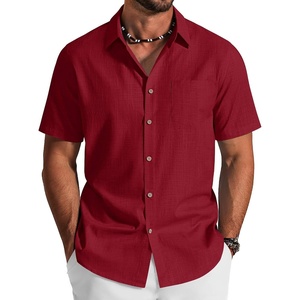 image:imageCOOFANDY Mens Button Down Shirt Short Sleeve Cotton Casual Summer Shirts Beach Vacation Linen Shirts for MenRed