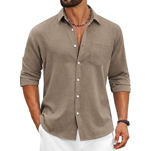 image:imageCOOFANDY Mens Cotton Linen Button Down Shirts Long Sleeve Casual Summer Beach Shirts for MenCamel