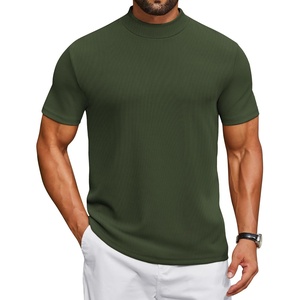 image:imageCOOFANDY Mens Mock Turtleneck Shirts Short Sleeve Casual Basic TShirts Ribbed Solid Pullover TopsArmy Green