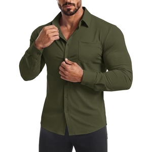 image:imageCOOFANDY Mens Muscle Fit Dress Shirt Wrinkle Free Sretch Shirts Long Sleeve Casual Button Down ShirtsArmy Green