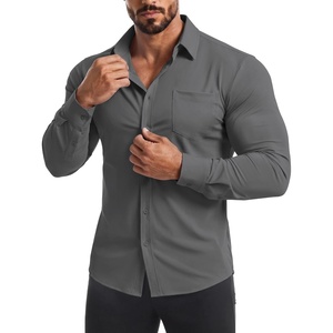 image:imageCOOFANDY Mens Muscle Fit Dress Shirt Wrinkle Free Sretch Shirts Long Sleeve Casual Button Down ShirtsDark Gray