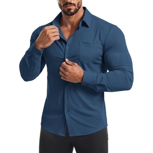 image:imageCOOFANDY Mens Muscle Fit Dress Shirt Wrinkle Free Sretch Shirts Long Sleeve Casual Button Down ShirtsDeep Blue