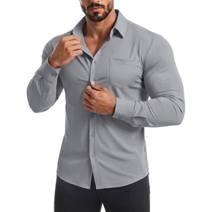 image:imageCOOFANDY Mens Muscle Fit Dress Shirt Wrinkle Free Sretch Shirts Long Sleeve Casual Button Down ShirtsLight Grey