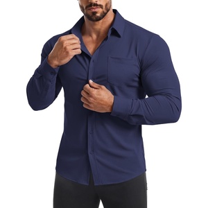 image:imageCOOFANDY Mens Muscle Fit Dress Shirt Wrinkle Free Sretch Shirts Long Sleeve Casual Button Down ShirtsNavy Blue