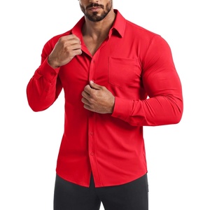 image:imageCOOFANDY Mens Muscle Fit Dress Shirt Wrinkle Free Sretch Shirts Long Sleeve Casual Button Down ShirtsRed