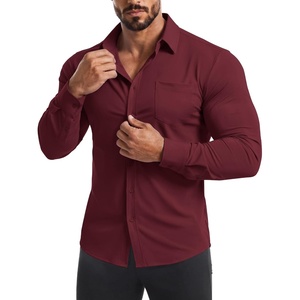 image:imageCOOFANDY Mens Muscle Fit Dress Shirt Wrinkle Free Sretch Shirts Long Sleeve Casual Button Down ShirtsWine Red
