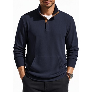 image:imageCOOFANDY Mens Quarter Button Pullover Sweatshirts 14 Button Casual SweaterNavy Blue
