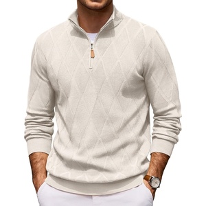image:imageCOOFANDY Mens Quarter Zip Pullover Sweater Stretch Knit Checked SweaterLight Khaki