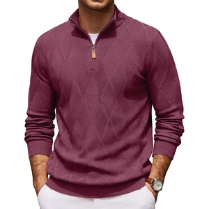image:imageCOOFANDY Mens Quarter Zip Pullover Sweater Stretch Knit Checked SweaterWine Red