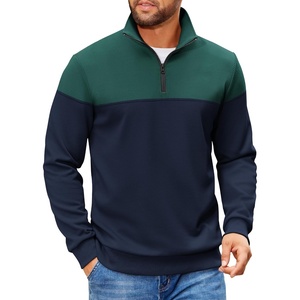 image:imageCOOFANDY Mens Quarter Zip Pullover Sweatshirt Casual Mock Neck Sweater 2026Color Block  Green  Navy Blue