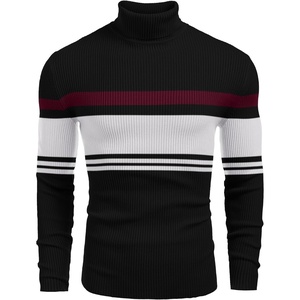 image:imageCOOFANDY Mens Ribbed Slim Fit Knitted Pullover Casual Turtleneck SweaterBlack White Red Striped