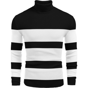 image:imageCOOFANDY Mens Ribbed Slim Fit Knitted Pullover Casual Turtleneck SweaterStripedwhite  Black