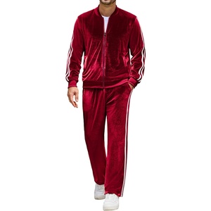 image:imageCOOFANDY Mens Velour Tracksuit 2 Piece Set Sweatsuits Velvet Jogging SuitsBurgundy