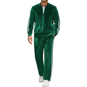 image:imageCOOFANDY Mens Velour Tracksuit 2 Piece Set Sweatsuits Velvet Jogging SuitsLake Green