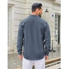 image:imageCOOFANDY Mens Casual Button Down Long Sleeve Untucked Denim Dress ShirtDark Blue