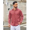 image:imageCOOFANDY Mens Casual Button Down Long Sleeve Untucked Denim Dress ShirtRed