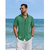 image:imageCOOFANDY Mens Cuban Guayabera Shirts Button Down Short Sleeve Linen ShirtDark Green