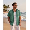 image:imageCOOFANDY Mens Cuban Guayabera Shirts Button Down Short Sleeve Linen ShirtDark Green