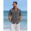 image:imageCOOFANDY Mens Cuban Guayabera Shirts Button Down Short Sleeve Linen ShirtDark Grey