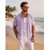 image:imageCOOFANDY Mens Cuban Guayabera Shirts Button Down Short Sleeve Linen ShirtLavender