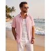 image:imageCOOFANDY Mens Cuban Guayabera Shirts Button Down Short Sleeve Linen ShirtPink