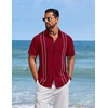 image:imageCOOFANDY Mens Cuban Guayabera Shirts Button Down Short Sleeve Linen ShirtRed