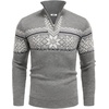 image:imageCOOFANDY Mens Quarter Zip Pullover Sweater Casual Zip Up Polo Sweater KnitLight Grey and White Snowflake