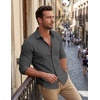image:imageCOOFANDY Mens Stretch Dress Shirts Muscle Fit Wrinkle Free Long Sleeve Button Down Shirt Business Casual ShirtsDark Grey