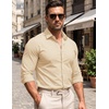 image:imageCOOFANDY Mens Stretch Dress Shirts Muscle Fit Wrinkle Free Long Sleeve Button Down Shirt Business Casual ShirtsLight Khaki