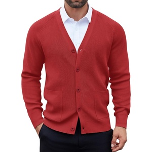 image:imageCOOFANDY Mens Cardigan Sweaters with Button Lightweight Casual V Neck Long Sleeve Pockets Knitted SweaterDark Red