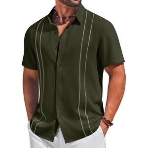 image:imageCOOFANDY Mens Cuban Guayabera Shirts Button Down Short Sleeve Linen ShirtArmy Green