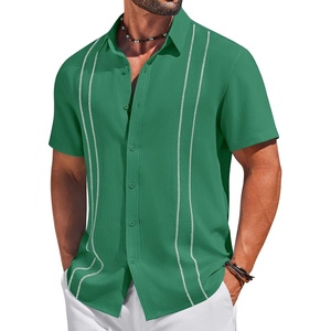 image:imageCOOFANDY Mens Cuban Guayabera Shirts Button Down Short Sleeve Linen ShirtDark Green
