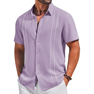 image:imageCOOFANDY Mens Cuban Guayabera Shirts Button Down Short Sleeve Linen ShirtLavender