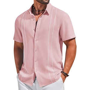 image:imageCOOFANDY Mens Cuban Guayabera Shirts Button Down Short Sleeve Linen ShirtPink