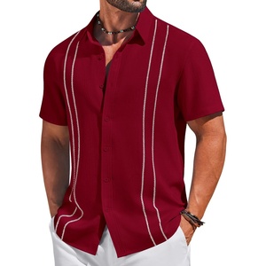 image:imageCOOFANDY Mens Cuban Guayabera Shirts Button Down Short Sleeve Linen ShirtRed