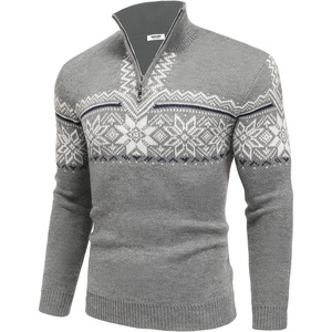 image:imageCOOFANDY Mens Quarter Zip Pullover Sweater Casual Zip Up Polo Sweater KnitLight Grey and White Snowflake