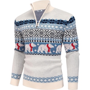 image:imageCOOFANDY Mens Quarter Zip Pullover Sweater Casual Zip Up Polo Sweater KnitSd592polar Bear