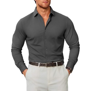 image:imageCOOFANDY Mens Stretch Dress Shirts Muscle Fit Wrinkle Free Long Sleeve Button Down Shirt Business Casual ShirtsDark Grey