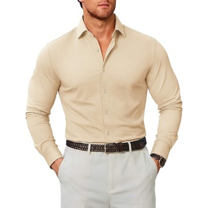 image:imageCOOFANDY Mens Stretch Dress Shirts Muscle Fit Wrinkle Free Long Sleeve Button Down Shirt Business Casual ShirtsLight Khaki