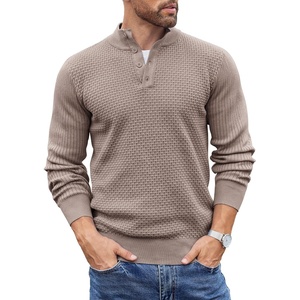 image:imageCOOFANDY Mens Sweater Long Sleeve Henley Quarter Button Dress SweaterssBrown and Grey