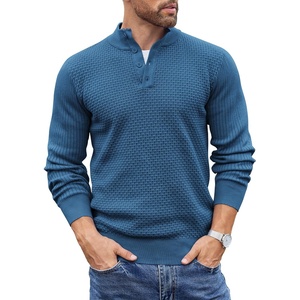 image:imageCOOFANDY Mens Sweater Long Sleeve Henley Quarter Button Dress SweaterssDark Blue