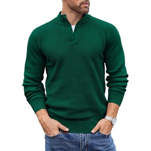 image:imageCOOFANDY Mens Sweater Long Sleeve Henley Quarter Button Dress SweaterssDark Green