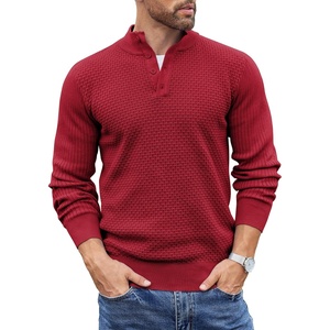 image:imageCOOFANDY Mens Sweater Long Sleeve Henley Quarter Button Dress SweaterssDark Red