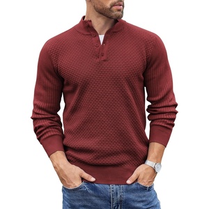 image:imageCOOFANDY Mens Sweater Long Sleeve Henley Quarter Button Dress SweaterssWine Red