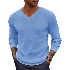 image:imageCOOFANDY Mens Wool Blend V Neck Sweater Long Sleeve Knit PulloverLight Blue